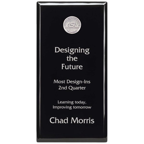 Black Piano-Finish Wood Award Plaque, 6" x 12"