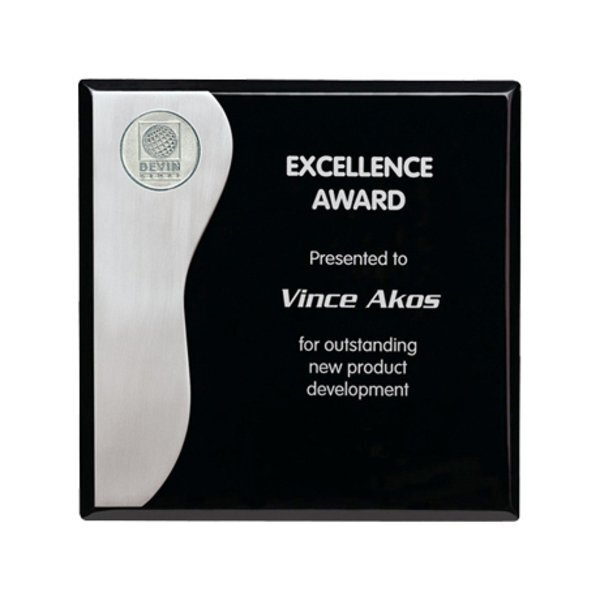 Aluminum Flair Piano-Finish Wood Award Plaque, 8" x 8"