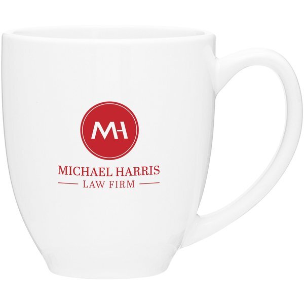 Glossy Ceramic Bistro Mug, 15 oz. - White & Natural