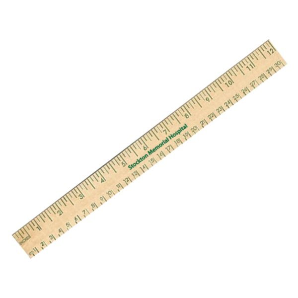 Natural Finish Flat Wood Ruler, 12"