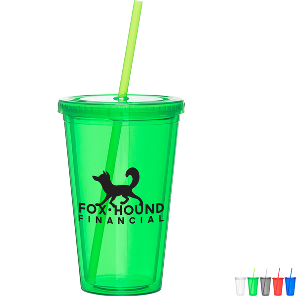 Acrylic Beverage Tumbler with Straw, 16oz.