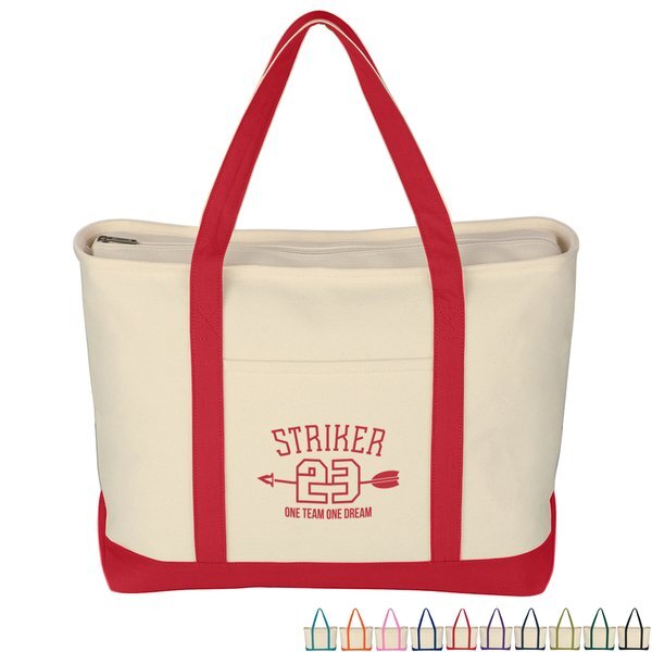 Large Heavy Cotton Canvas Zippered Boat Tote