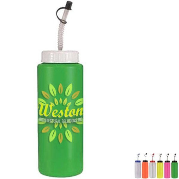 Sports Bottle w/ Flex Straw, 32oz. w/ Full Color Imprint