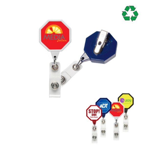 Jumbo Octagon Retractable Badgeholder, Aligator Clip