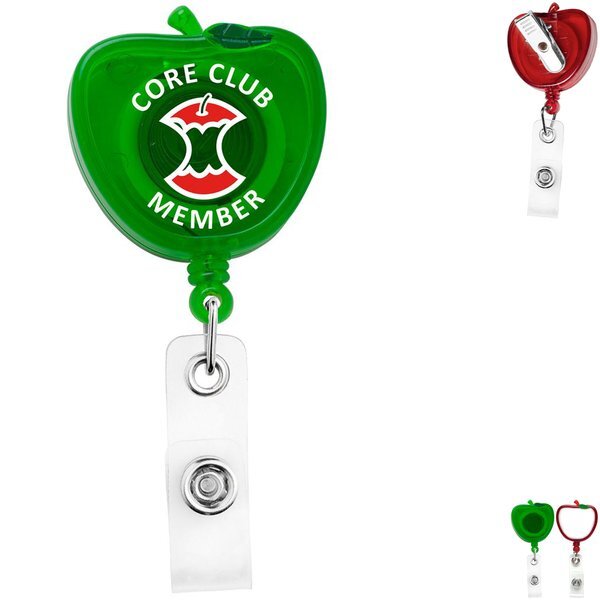 Jumbo Apple Shape Retractable Badgeholder, Alligator Clip