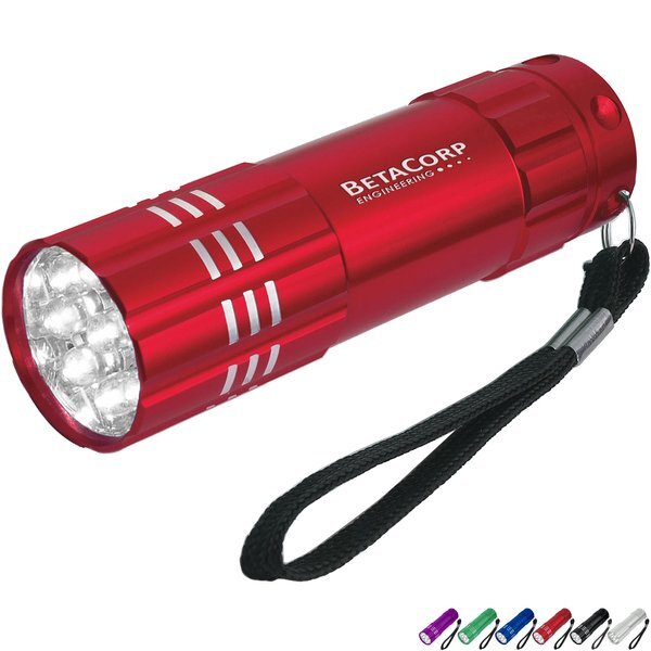 Aluminum 9 LED Flashlight with Strap