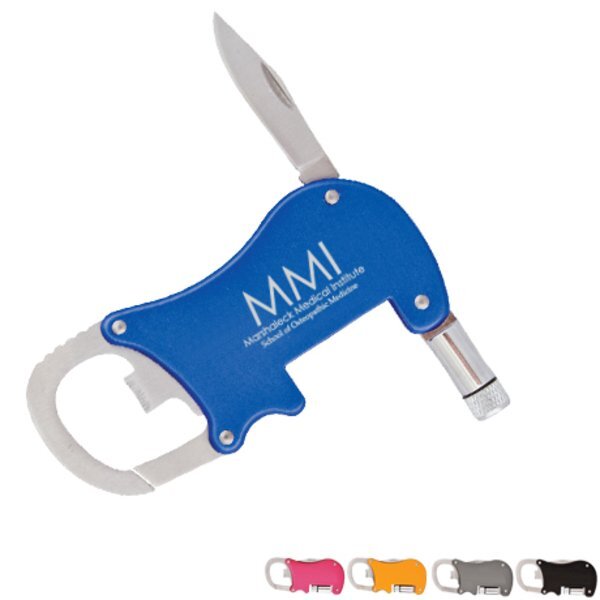 Bottle Opener Carabiner with Flashlight & Knife