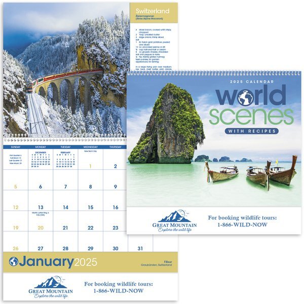 World Scenes with Recipe Wall Calendar