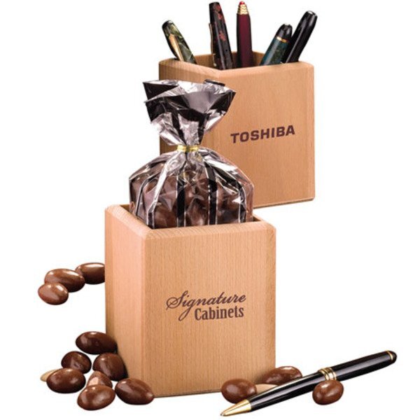 Milk Chocolate Almonds in Hardwood Pen & Pencil Cup