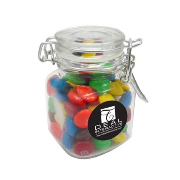 Mini Hinged Top Glass Jar w/ M&Ms