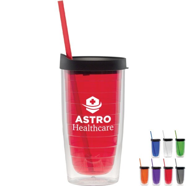 Fun Plastic Tumbler w/ Straw, 15oz., BPA Free