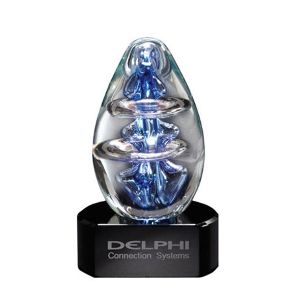 Atom Egg Art Glass Award w/ Black Glass Base, 3.25" x 5.25"