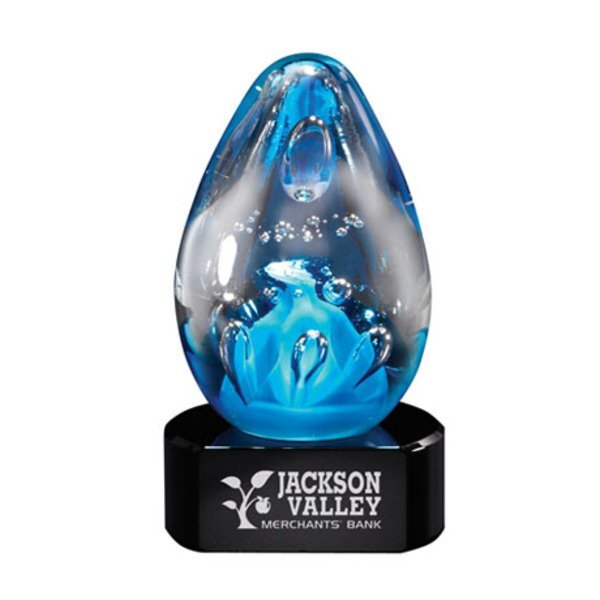 Cobalt Egg Art Glass Award w/ Black Glass Base, 3.25" x 5.25"