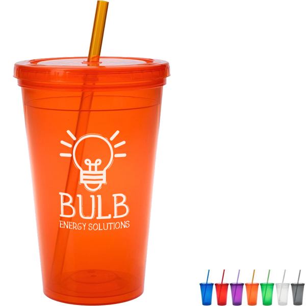 Economy Plastic Double-Wall Tumbler, 16oz., BPA Free