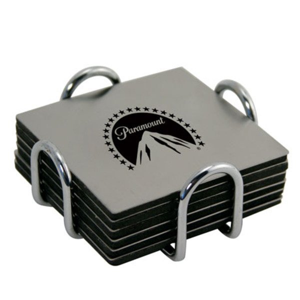 Stainless Steel 6-Piece Coaster Set w/ Chrome Plated Holder