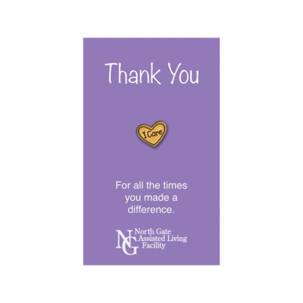 I Care Lapel Pin on Custom Card