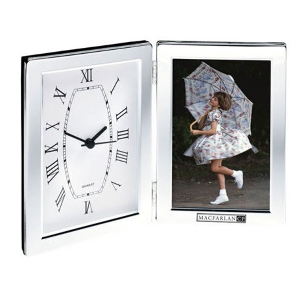 Shiny Silver Desk Clock & Photo Frame