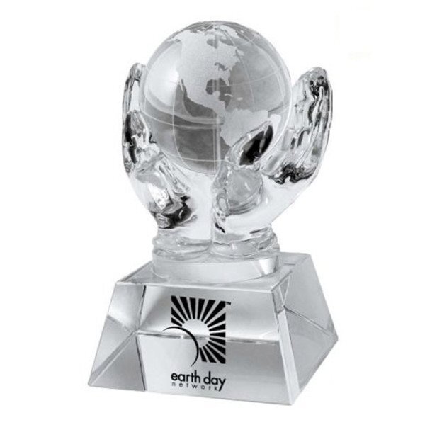 Crystal Hands & Globe Desk Sculpture