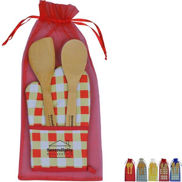 Chef's Pocket Oven Mitt & Bamboo Utensil Set