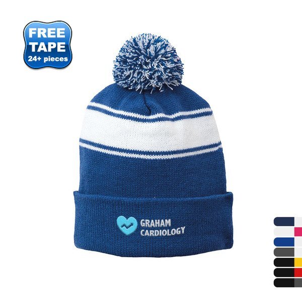Sport-Tek® Stripe Pom Pom Beanie