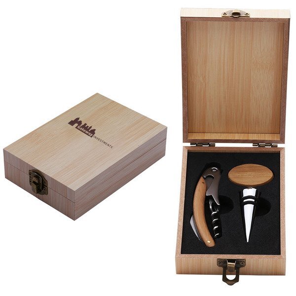 Bamboo Corkscrew & Stopper Gift Set