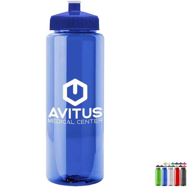 Guzzler Transparent Sport Bottle, 32oz. - Push/Pull Lid