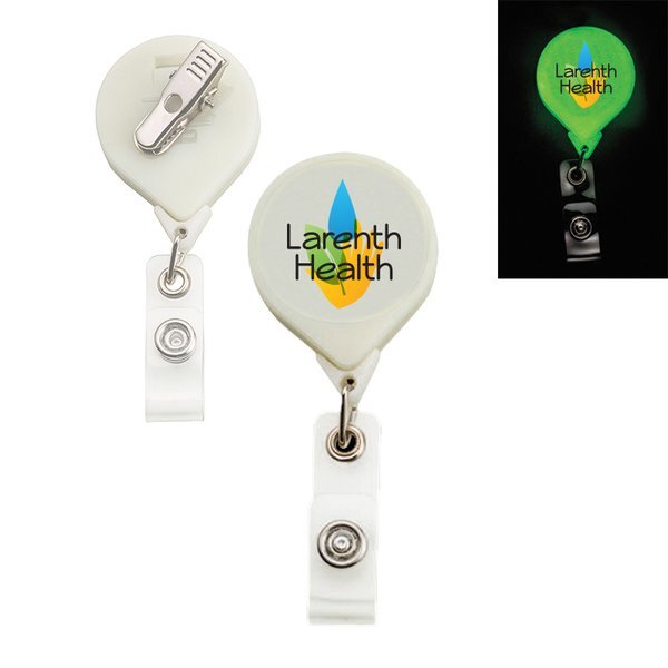 Glow in the Dark Jumbo Round Retractable Badgeholder, Alligator Clip