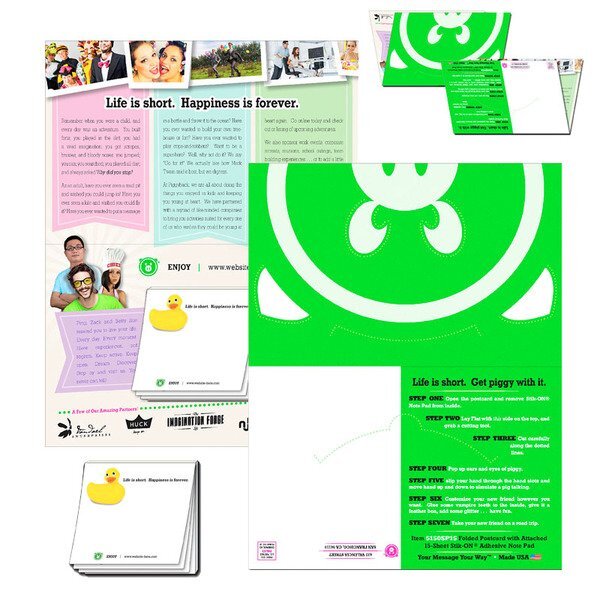 Folded Paper Postcard with Attached Adhesive Notepad, 8-1/2" x 5-1/2"