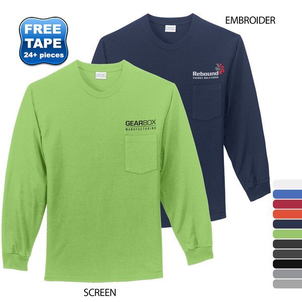 Port & Company® Essential Heavyweight 100% Cotton Men's Long Sleeve Pocket Tee