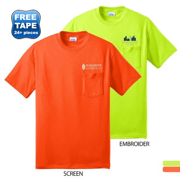 Port & Company® 50/50 Cotton/Poly Men's Pocket Tee, Safety Colors