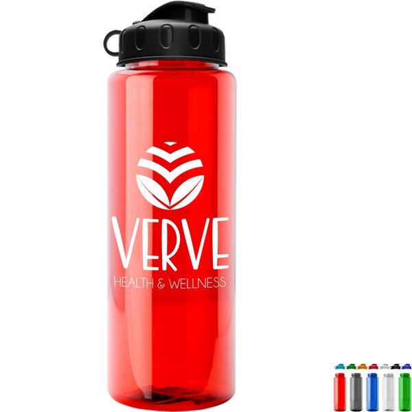 Guzzler Transparent Sport Bottle, 32oz. - Flip Top Lid
