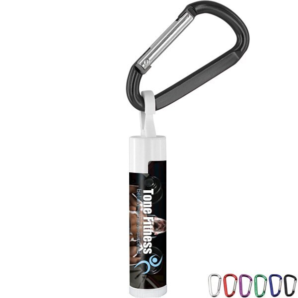Unflavored Soy Lip Balm in White Tube w/ Hook Cap & Carabiner, SPF-30
