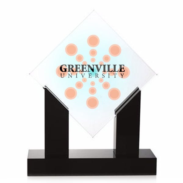 Diamond Jade Glass Award with Black Base, 10-1/2"