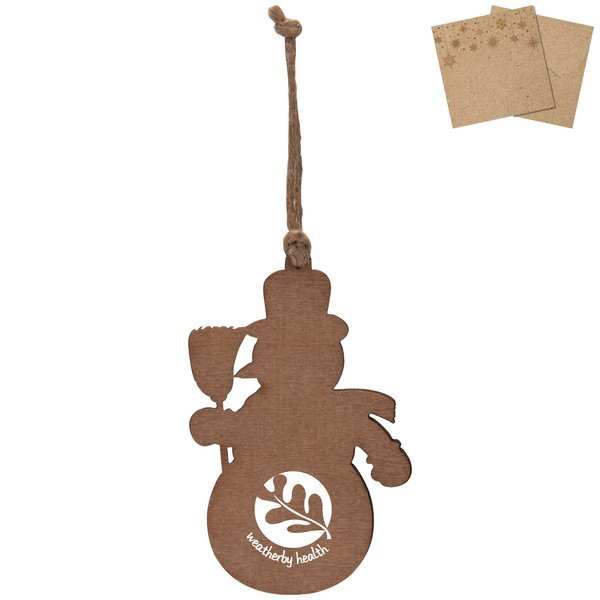 Wood Snowman Ornament w/ Kraft Gift Envelope