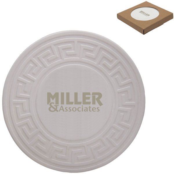 Greek Key Round Absorbent Stone Coaster Duo