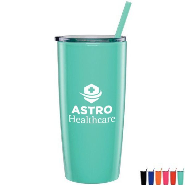 Omega Double Walled Tumbler w/ Straw, 20oz.