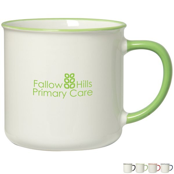 Spring Stoneware Mug w/ Colored Rim & Handle, 12oz.