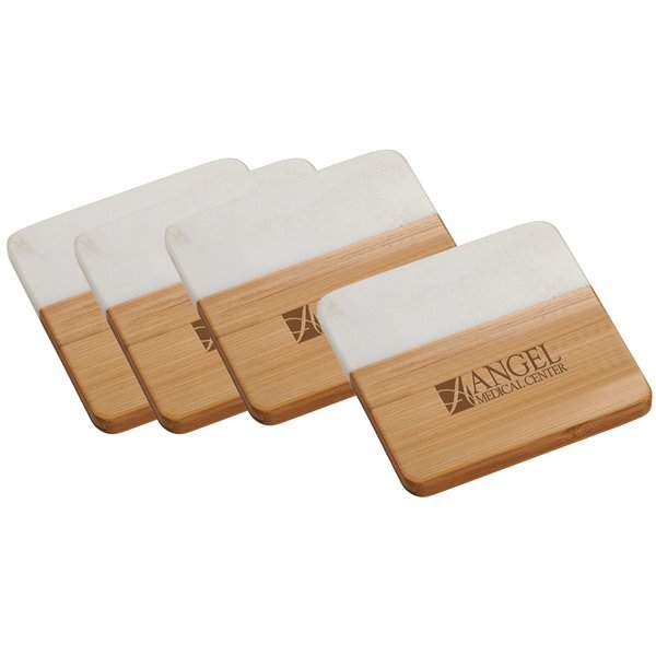 Marble & Bamboo Coaster Set