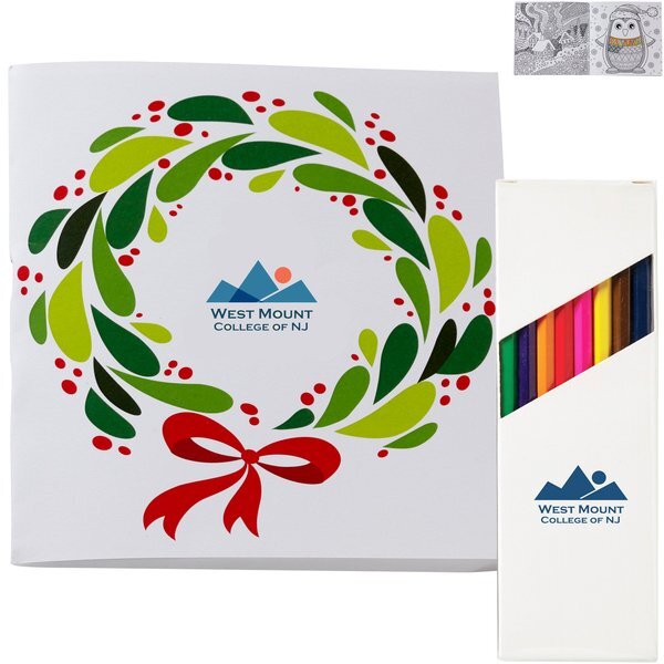 Holiday Deluxe Wreath Adult Coloring Book & 8-Piece Color Pencil Set