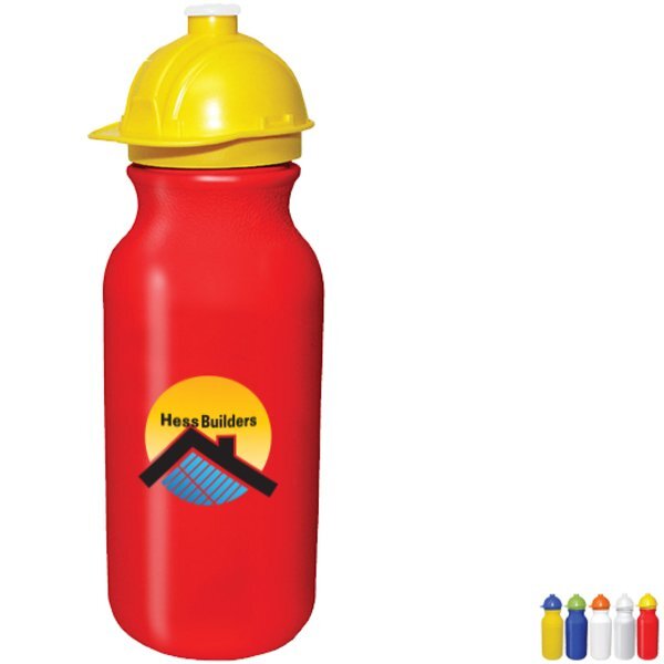 Safety Helmet Sport Bottle w/ Push 'n Pull Cap, 20oz., Full Color Imprint