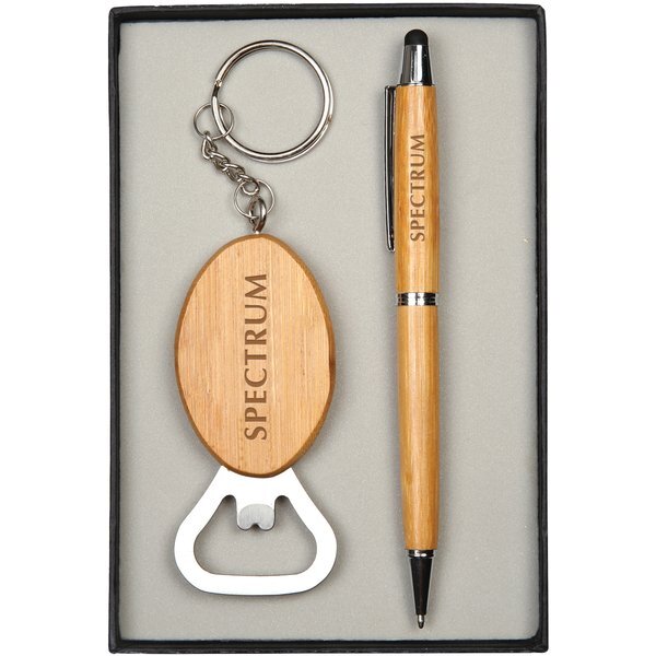 Bamboo Pen and Bottle Opener Set