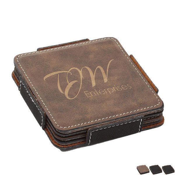 Leatherette Four Coaster Set