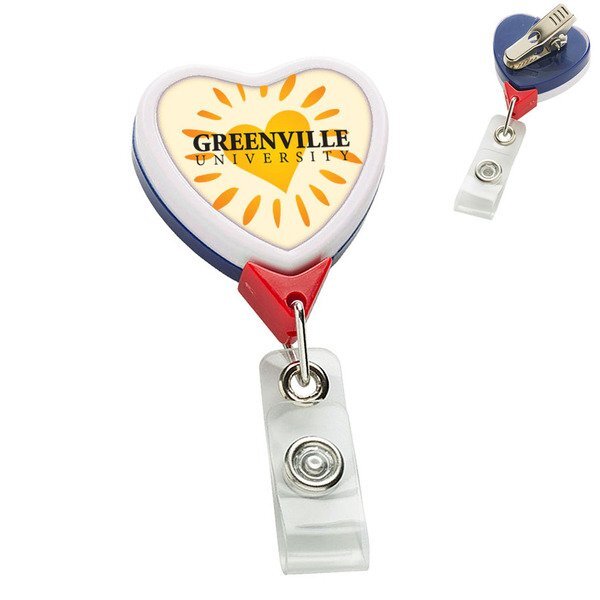 Jumbo Patriot Heart Retractable Badge Holder, Alligator Clip