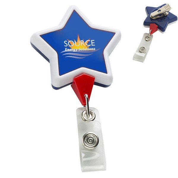 Jumbo Patriot Star Retractable Badge Holder, Alligator Clip