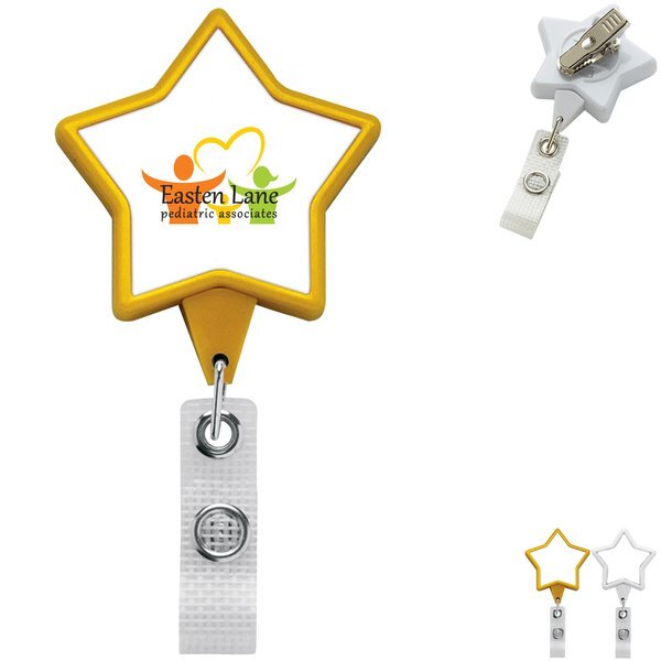 Jumbo Star Retractable Badgeholder, Alligator Clip w/Antimicrobial Additive