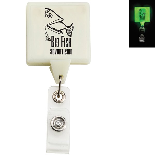 Glow in the Dark Jumbo Square Retractable Badge Holder, Alligator Clip