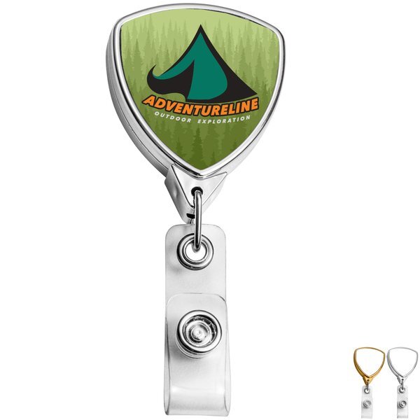 Metallic Finish Shield Retractable Badge Reel, Bull Dog Clip