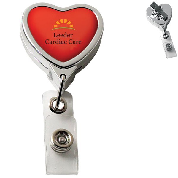 Metallic Finish Heart Retractable Badge Reel, Alligator Clip