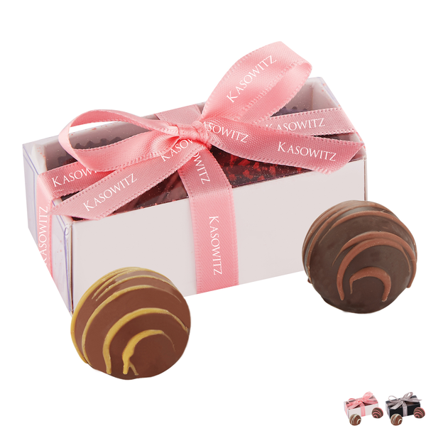 Decadent 2 Piece Belgian Chocolate Truffle Box, Caramel & Raspberry