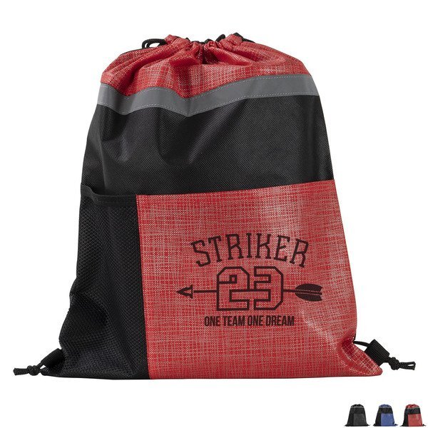 Crosshatch Non-Woven Athletic Reflective Drawstring Backpack